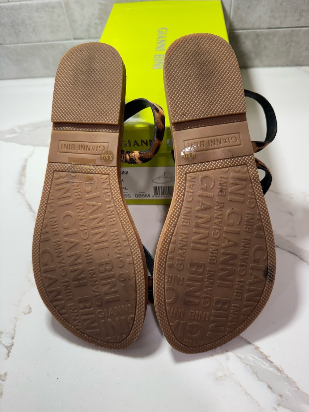 GIANNI BINI Brown Leather Sandals with Leopard-Print Straps - Picture 6 of 7